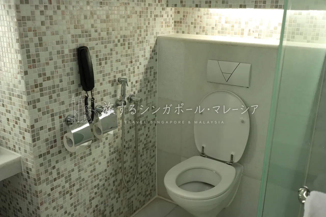 左：トイレ。水圧はそこまで強くありません(人里離れた立地ゆえ仕方なし)。右：反対側にシャワー。