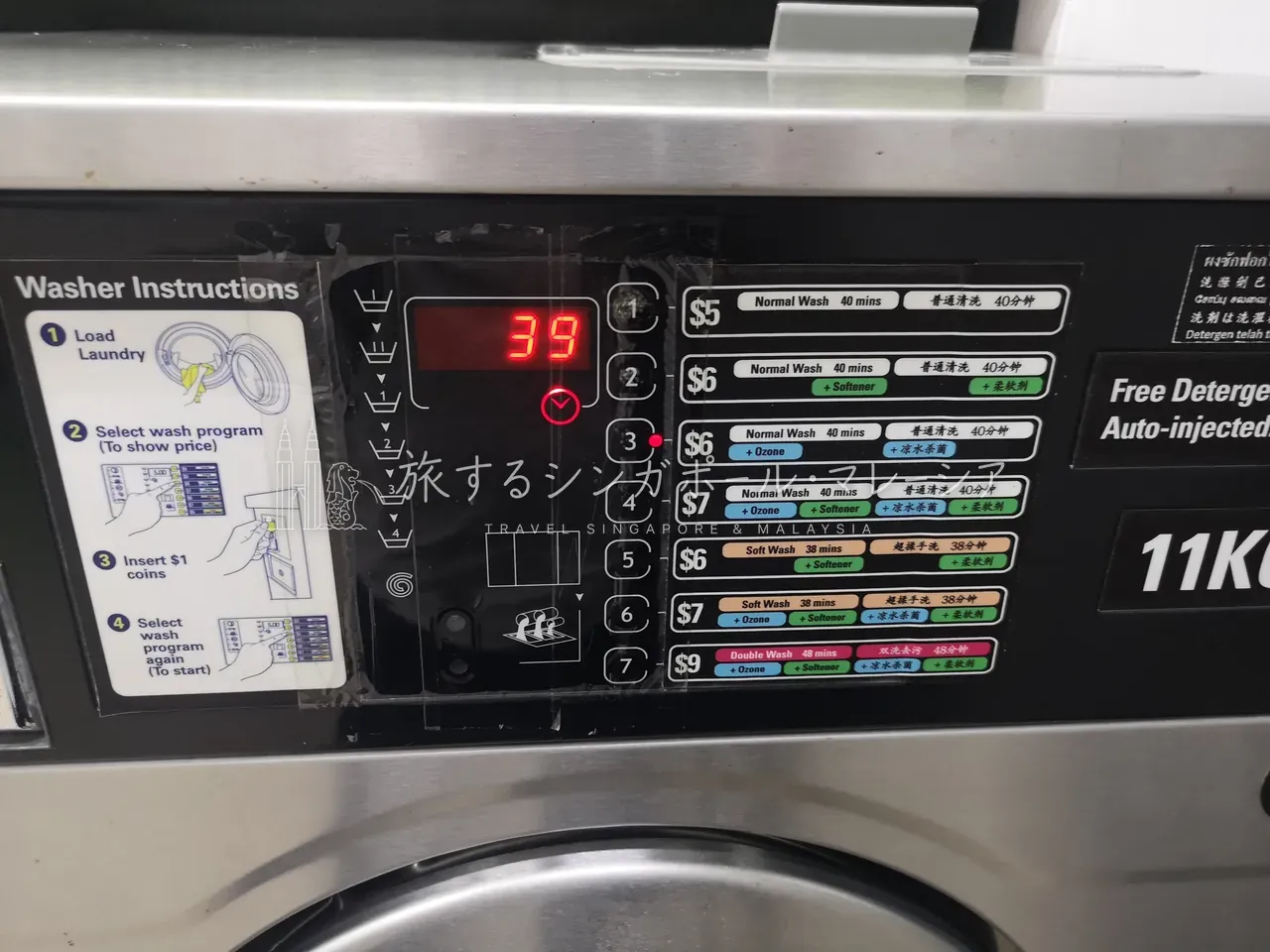左:中は超普通のコインランドリー。札をコインに替える機械あり。右:機械はこんな感じ。
