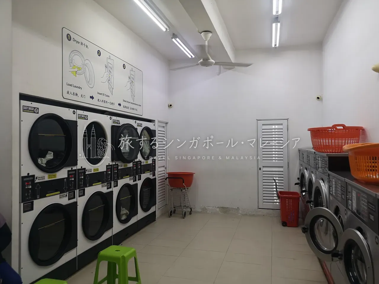 左:中は超普通のコインランドリー。札をコインに替える機械あり。右:機械はこんな感じ。