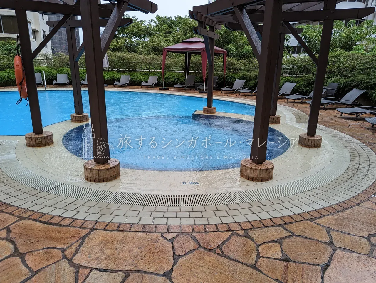 プールサイドの様子。大型ホテルらしい広々としたプール。