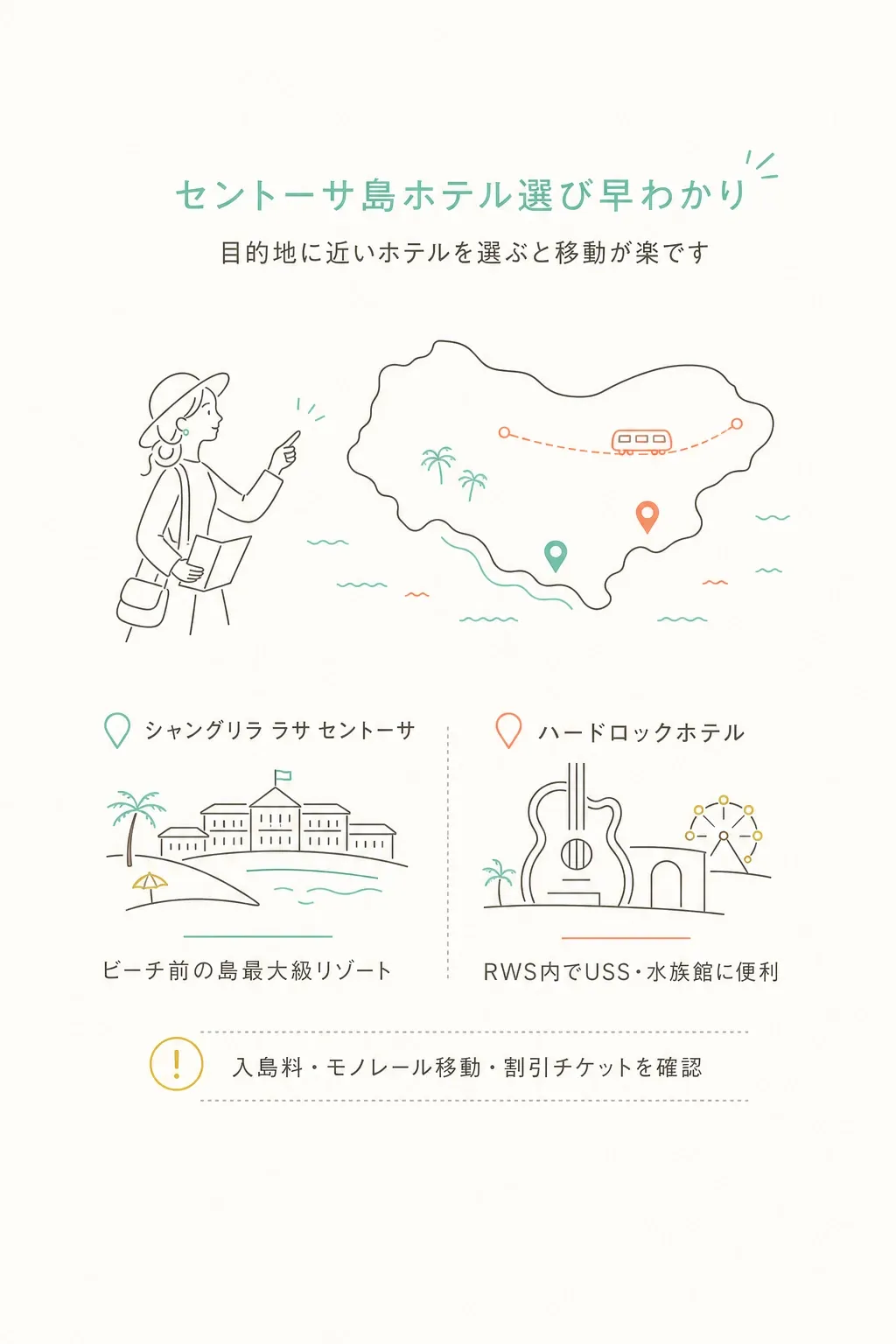 セントーサ島のホテルは「中央=施設近く」「島の端=リゾート」で性格が分かれる。